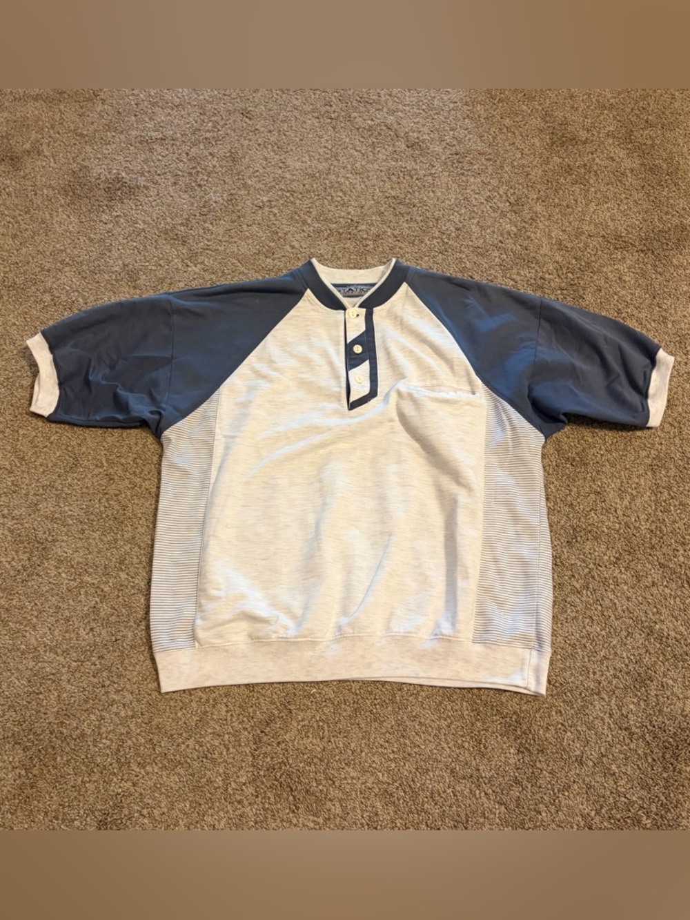 Vintage Static International Men’s Short-Sleeve 90’s Polo in Blue and Cream